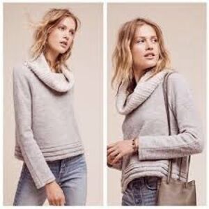 Anthropologie Sleeping On Snow Wool Sweater Pale Pewter and Cream, XS